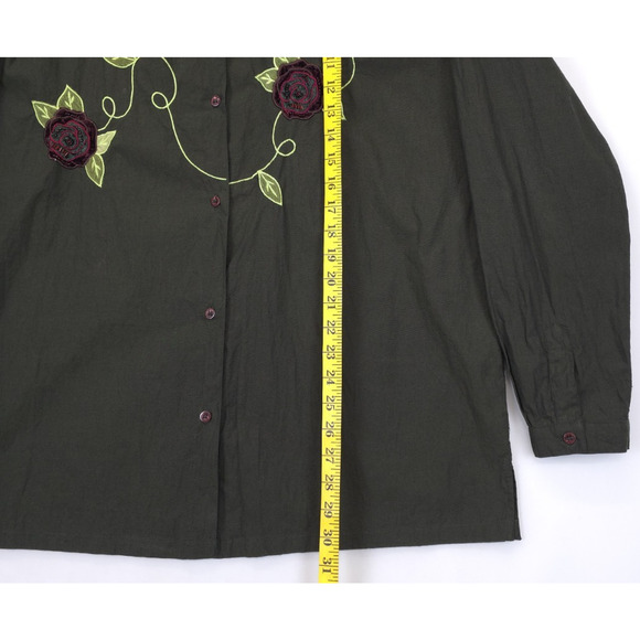 Bobbie Brooks Button Shirt Embroidered Floral Women XL Olive Western Cottagecore - Picture 5 of 14